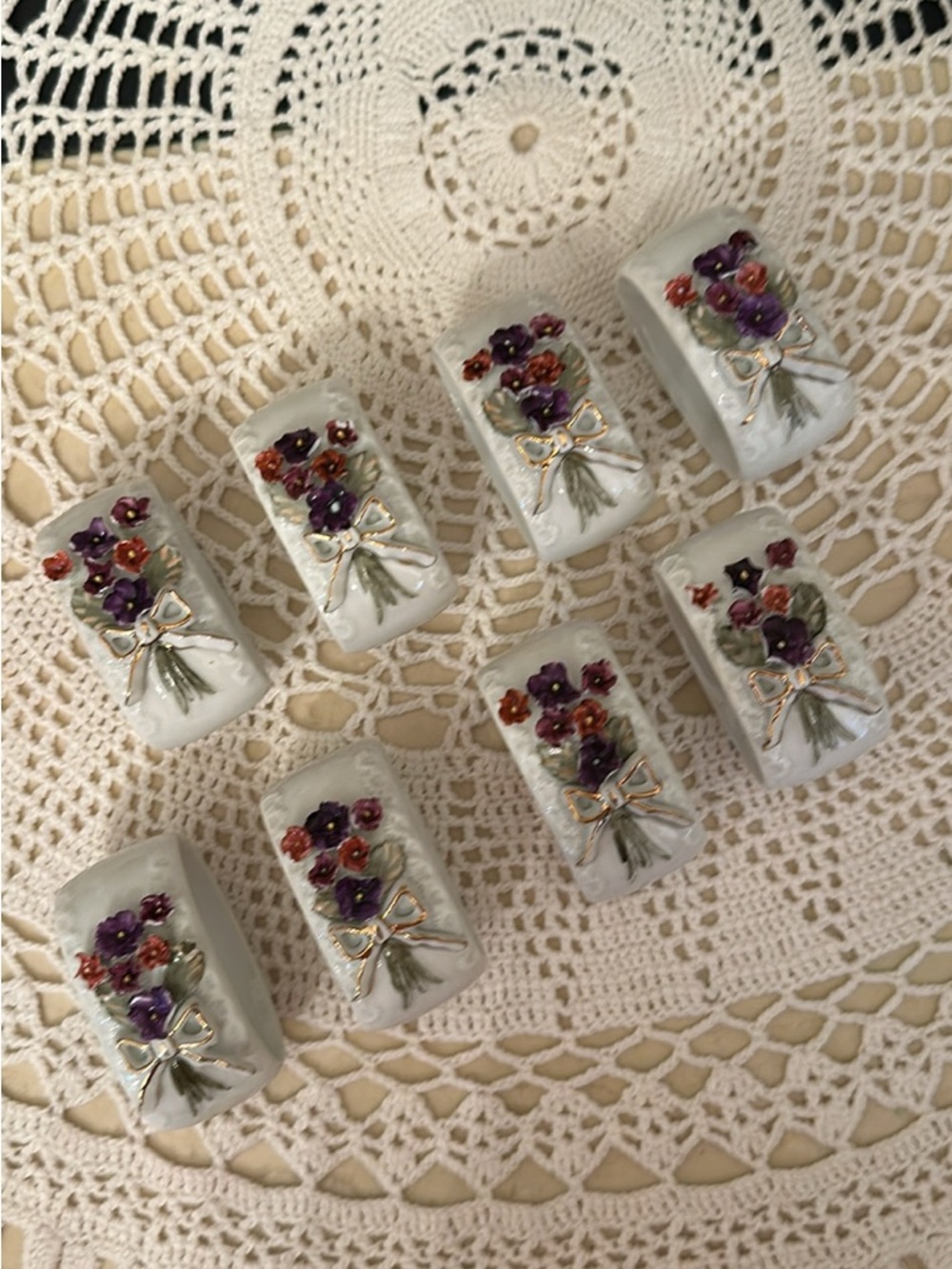 Porcelain Floral Napkin Rings - Set of 8